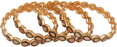 Mode Mania Brass Cubic Zirconia Gold-plated Bangle Set(Pack of 4)