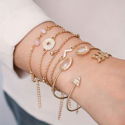 Daliva Alloy Cubic Zirconia Gold-plated Bracelet Set(Pack of 6)