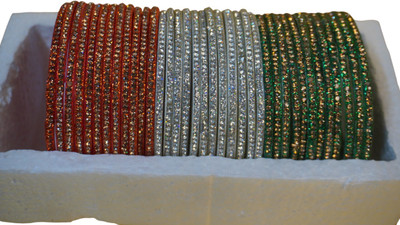 Piyush Glass Cubic Zirconia Bangle(Pack of 10)