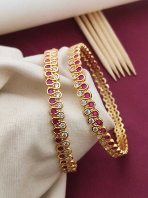 ZR JEWELS Brass Cubic Zirconia Gold-plated Bangle Set(Pack of 2)