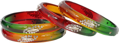 ZULKA Glass Zircon Bangle Set(Pack of 4)