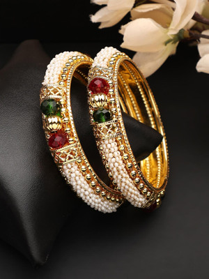 JEWELS GURU Brass Pearl Gold-plated Bangle Set(Pack of 2)
