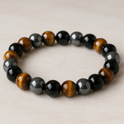 Uroo Enterprise Pyrite, Stone, Hematite, Crystal, Tiger's Eye, Black Obsidian Beads, Agate, Crystal Bracelet