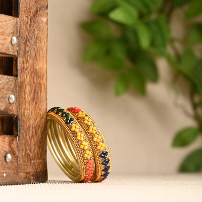 AFAST Glass Crystal Enamel Bangle Set(Pack of 4)