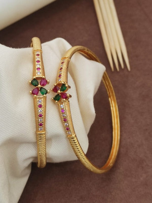 Shree Yogi Bangles Metal, Brass Diamond Gold-plated Bangle Set(Pack of 2)
