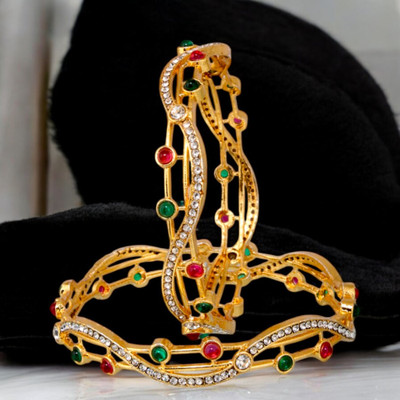Lucky Jewellery Alloy Gold-plated Bangle Set(Pack of 2)