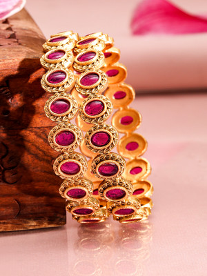 RUBANS Brass Cubic Zirconia Gold-plated Bangle Set(Pack of 2)