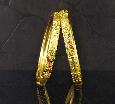 AFJ GOLD Copper Gold-plated Bangle Set(Pack of 2)