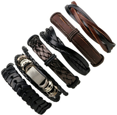 University Trendz Leather Bracelet Set(Pack of 6)