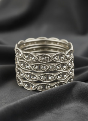 JK Jewellry Glass Diamond Silver Bangle Set(Pack of 4)