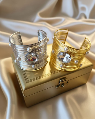 Orangenysha Brass Crystal Gold-plated Cuff(Pack of 2)