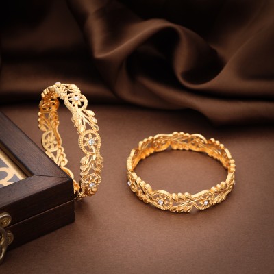 Alasca Brass Diamond Gold-plated Bangle Set(Pack of 2)