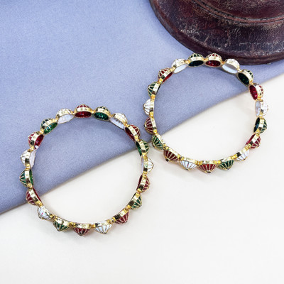 CMIPS Brass, Crystal Gold-plated Bangle Set(Pack of 2)