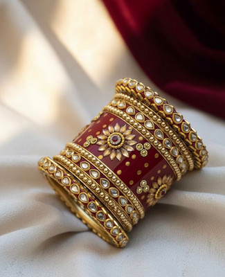 Shareek Alloy Ruby Gold-plated Bangle Set(Pack of 2)