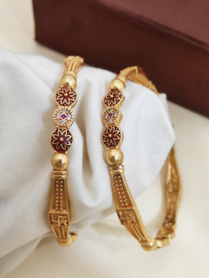 AK Brass Cubic Zirconia, Diamond Gold-plated Bangle(Pack of 2)