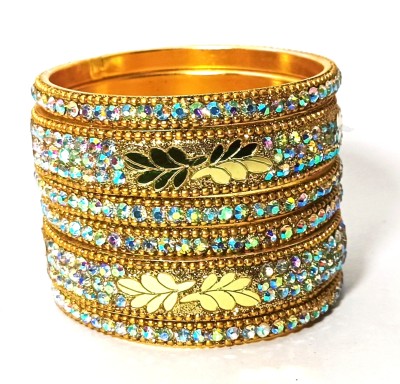 AAHANA Brass Cubic Zirconia Gold-plated Bangle(Pack of 6)