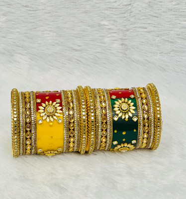 Shareek Alloy Ruby Gold-plated Bangle Set(Pack of 2)