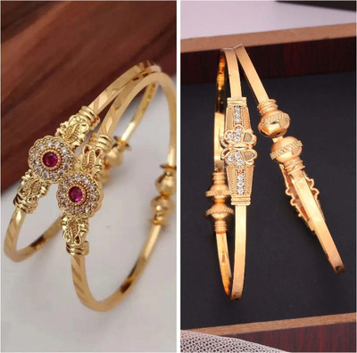 Sangria Brass Diamond Gold-plated Bangle(Pack of 2)