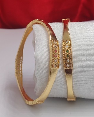 DH JEWELLS Brass Diamond Gold-plated Bangle Set(Pack of 2)