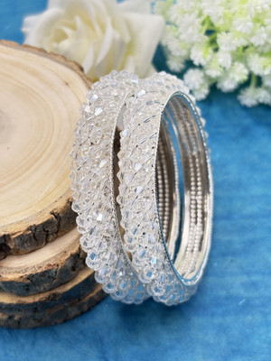 kewai Brass Beads Silver Bangle Set(Pack of 2)