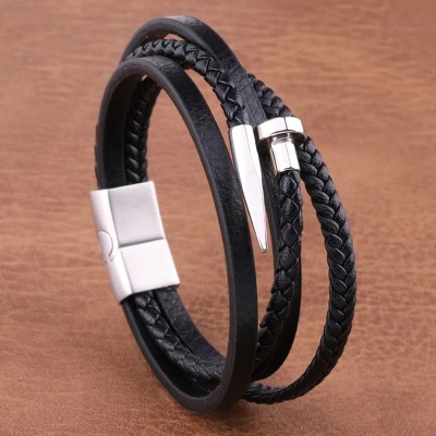 Fashion Frill Leather Silver Bracelet