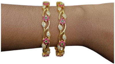 ZAMZAM Copper Emerald Gold-plated Bangle Set(Pack of 2)