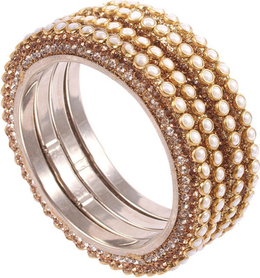 Alzawiah Alloy Cubic Zirconia Gold-plated Bangle Set(Pack of 4)