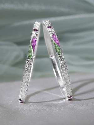 Rubans Elements Alloy Rhodium Bangle Set(Pack of 2)