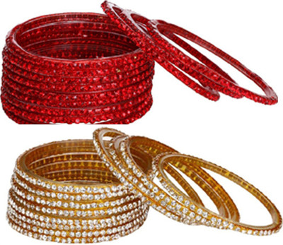 1st Time Glass Beads, Crystal Enamel Bangle Set(Pack of 10)