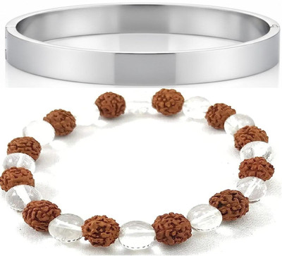 HouseOfCommon Crystal, Rudraksha, Stainless Steel Bracelet(Pack of 2)