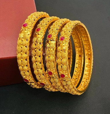 Shree krishna textile Brass, Alloy Cubic Zirconia Gold-plated Bangle Set(Pack of 4)