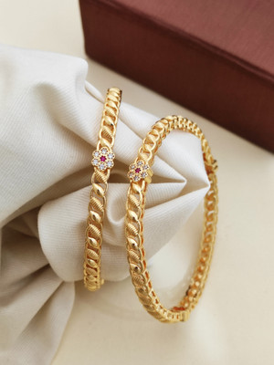 AK Brass Cubic Zirconia Gold-plated Bangle Set(Pack of 2)