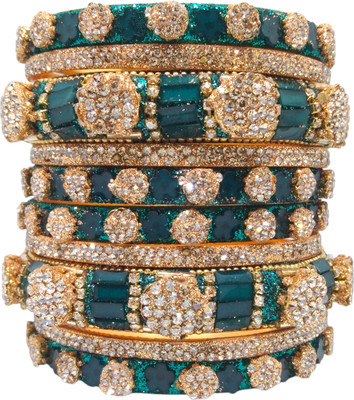 Neha Traditional Alloy Beads, Cubic Zirconia Gold-plated Bangle Set(Pack of 10)