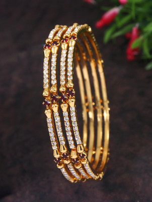 Atulya Brass Diamond Gold-plated Bangle Set(Pack of 4)