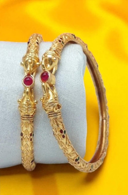 Sangria Brass Diamond Gold-plated Bangle Set(Pack of 2)