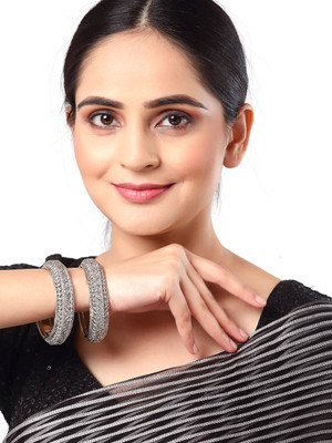 ZENEME Alloy Silver Bangle Set(Pack of 2)