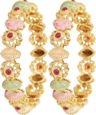 ZULKA Metal Ruby Gold-plated Kada(Pack of 2)