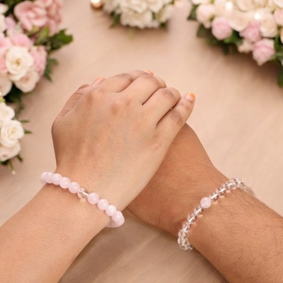 THE JEWELRSH Rose Quartz, Clear Quartz Beads Bracelet Set(Pack of 2)