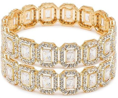 Shivarth Metal, Brass, Stone, Crystal Cubic Zirconia Bangle Set(Pack of 2)