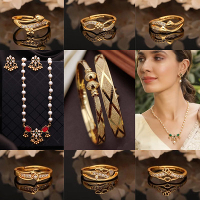 brado jewellery Brass Diamond Gold-plated Bangle Set(Pack of 9)