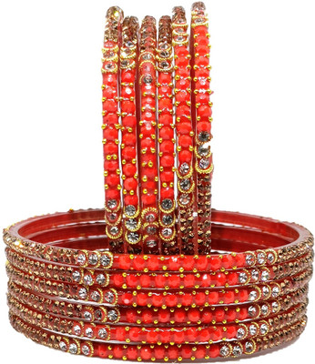 T4 JEWELS Glass Cubic Zirconia Bangle Set(Pack of 10)