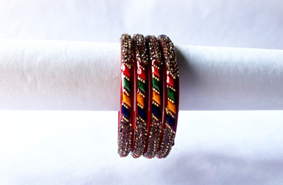 Karaavi Glass Crystal Enamel Bangle Set(Pack of 4)