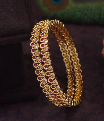 Atulya Brass Cubic Zirconia, Diamond Gold-plated Bangle Set(Pack of 2)