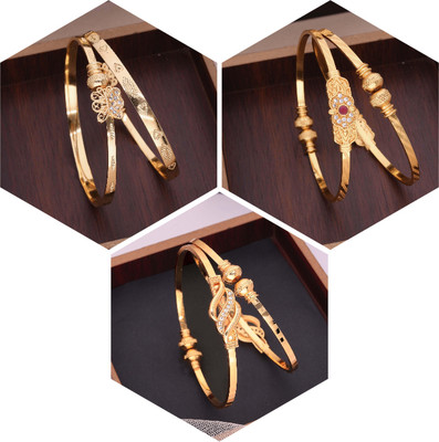 VEDDAA Brass Diamond Gold-plated Bangle Set(Pack of 3)