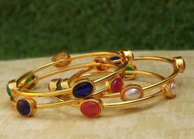 RUSHIKHACOLLECTIONS Brass Cubic Zirconia Gold-plated Bangle Set(Pack of 4)