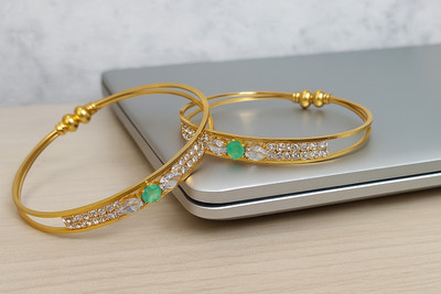 vraj imitation Brass Cubic Zirconia Gold-plated Bangle Set(Pack of 2)