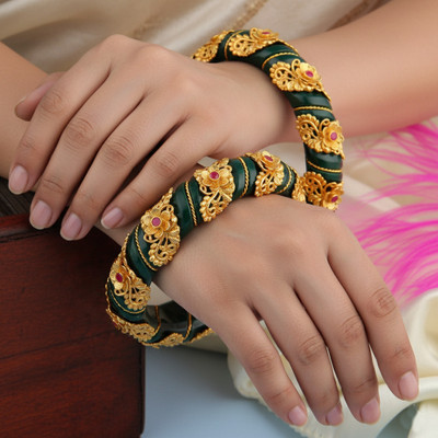 SHINE OF STARS Plastic Pearl, Cubic Zirconia, Diamond Gold-plated Bangle Set(Pack of 2)