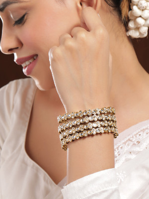 RUBANS Brass Cubic Zirconia Gold-plated Bangle Set(Pack of 4)