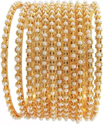 CHURA KING Alloy Pearl Gold-plated Bangle Set(Pack of 12)