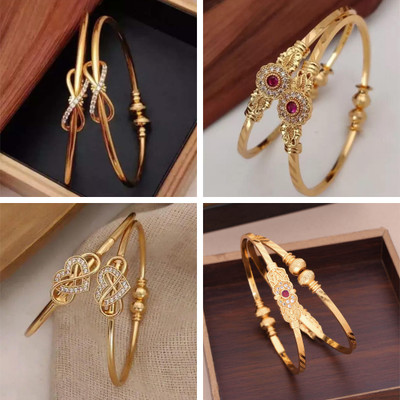 Divastri Brass Diamond Gold-plated Bangle Set(Pack of 4)